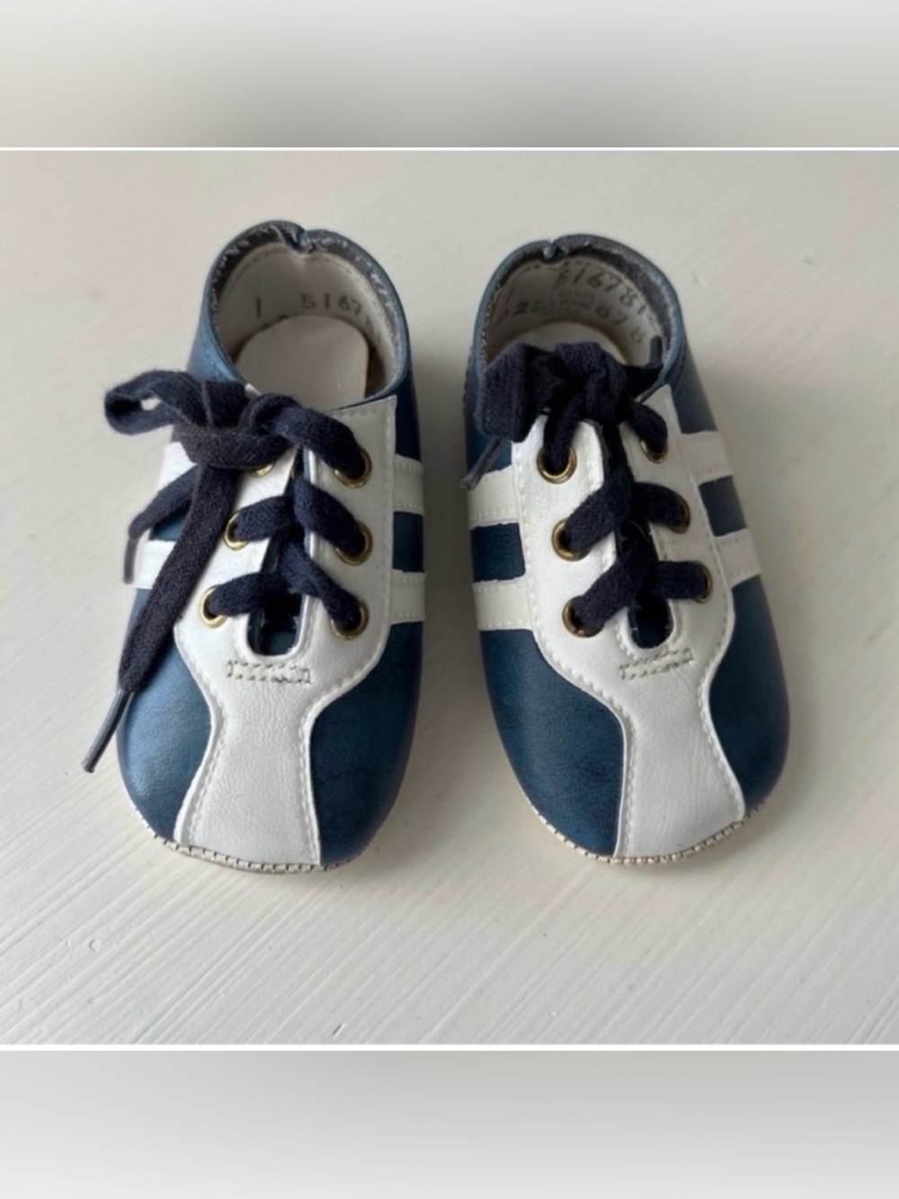 Baby Shoes Size 1 Blue and White Vintage